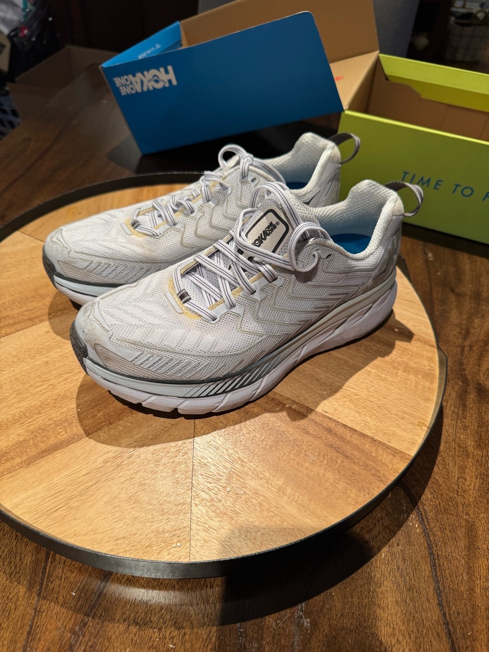 Hoka One One Light Gray and White Women's clifton 4 Running Sneakers